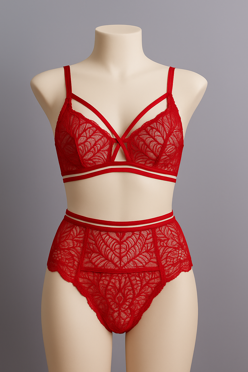 Set de lenceria Encaje copa B  rojo, blanco, negro